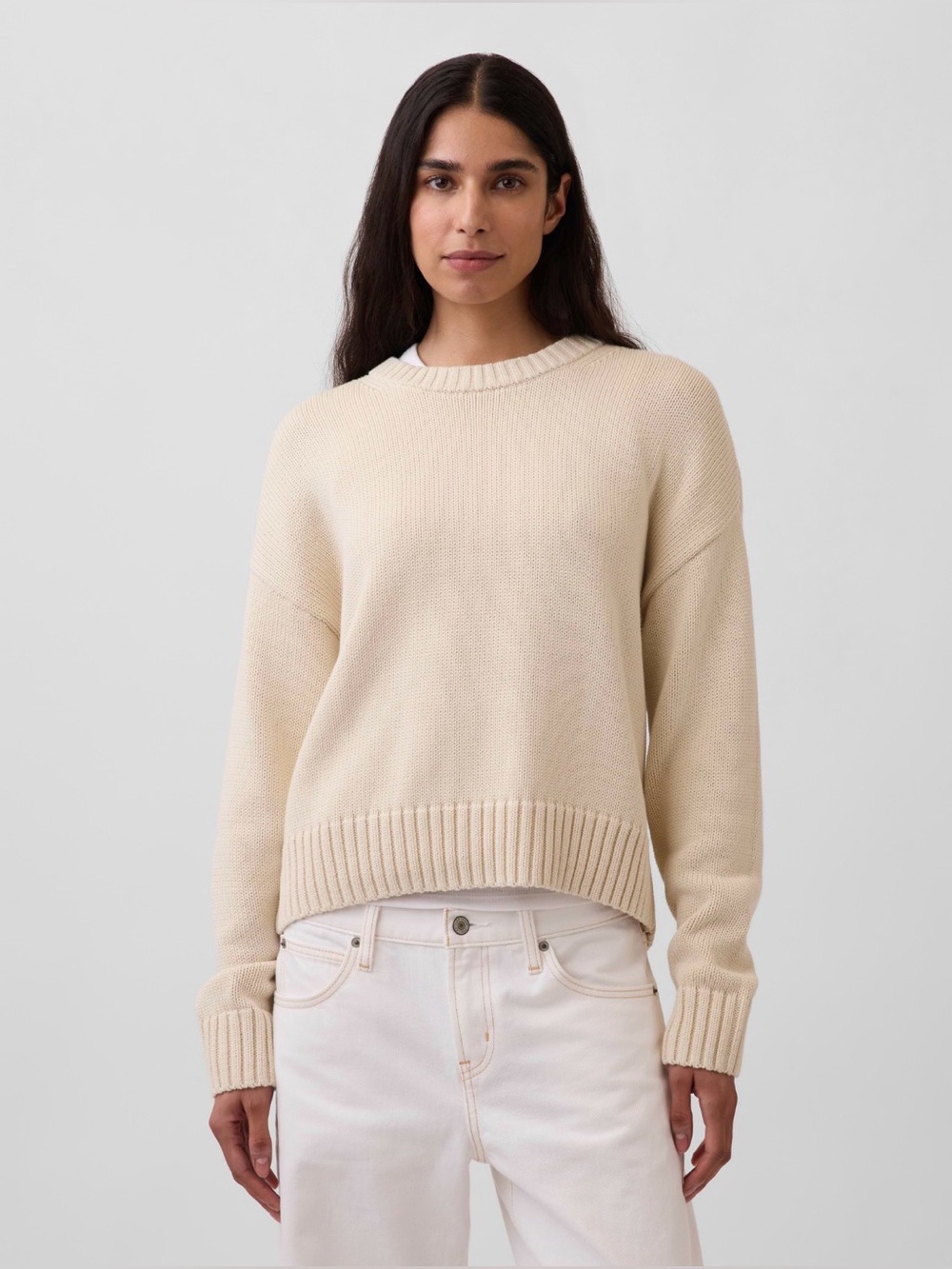 GAP 100% Cotton Oversized Crop Sweater petite small S chino beige crew neck